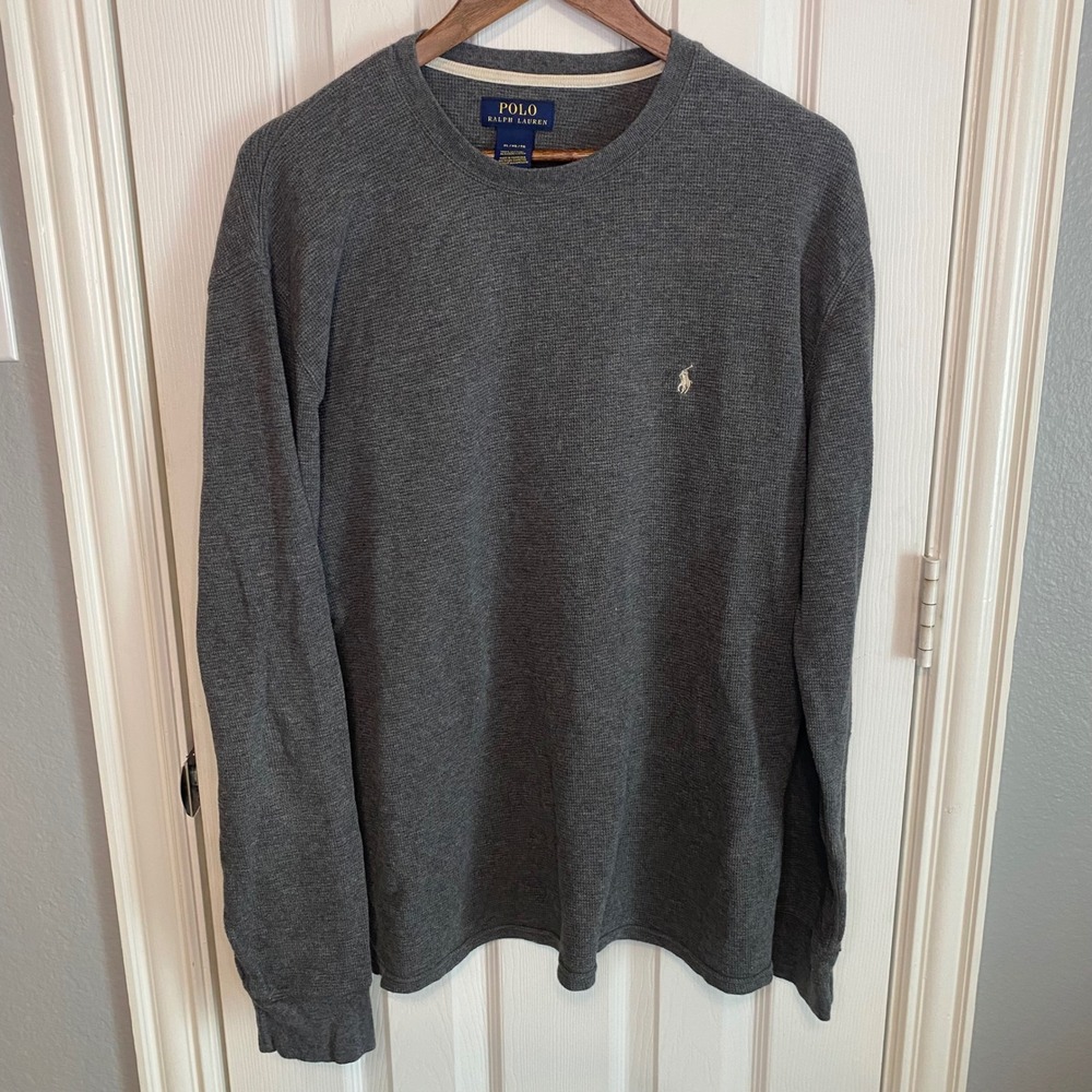 Polo Ralph Lauren Mens XL Crewneck Shirt Gray Waffle Knit Thermal‎ Long Sleeve
